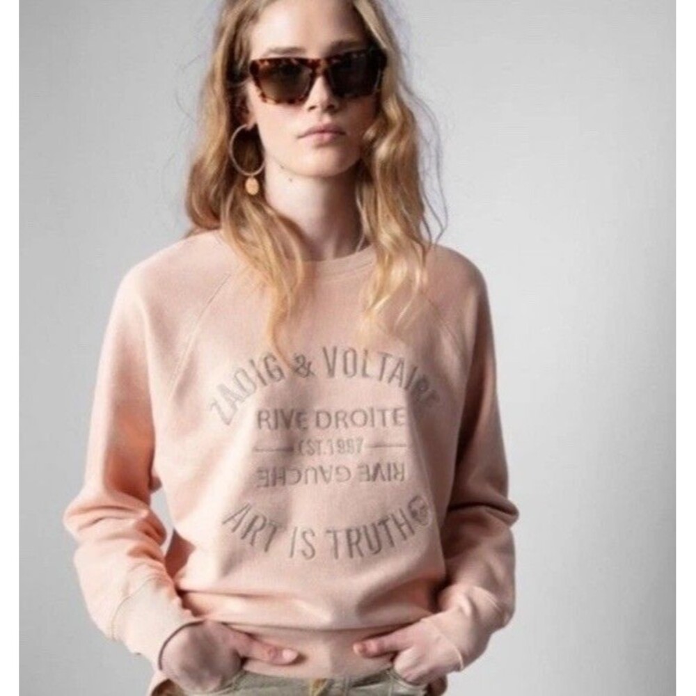 Zadig & Voltaire “Art is Truth” Embroidered Cotton Sweatshirt Peach Size Medium